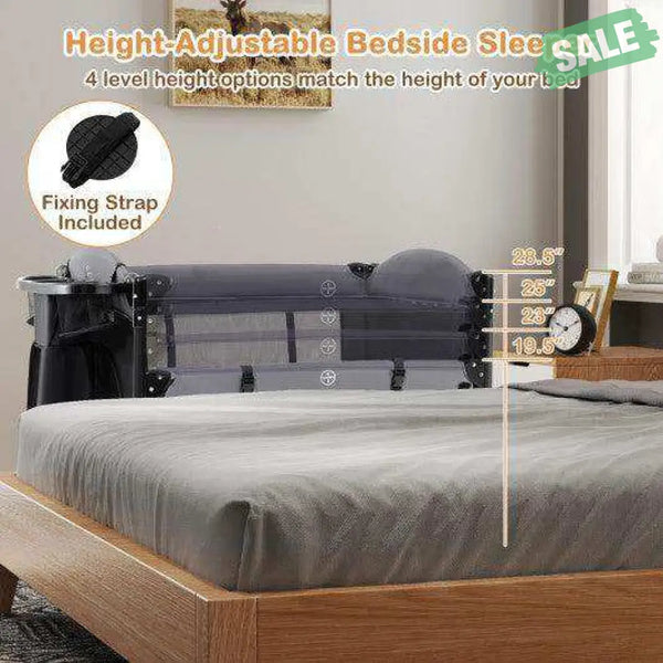 Foldable Baby Bassinet with 4 Adjustable Heights Changing Table and Mattress-Black