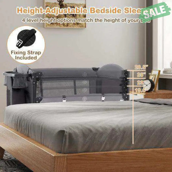 Foldable Baby Bassinet with 4 Adjustable Heights Changing Table and Mattress-Gray