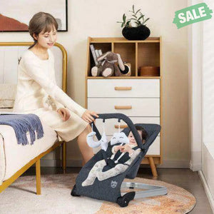 Foldable Baby Bouncer with Removable Fabric Cover and Toy Bar-Black