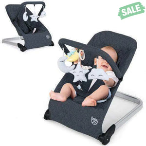 Foldable Baby Bouncer with Removable Fabric Cover and Toy Bar-Gray Gray Baby Bouncer & Rocker