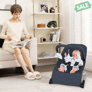 Foldable Baby Bouncer with Removable Fabric Cover and Toy Bar-Gray Gray Baby Bouncer & Rocker