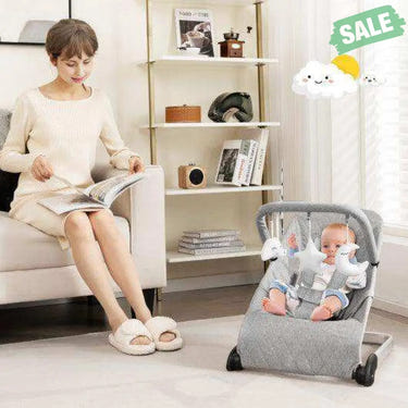Foldable Baby Bouncer with Removable Fabric Cover and Toy Bar-Gray Gray Baby Bouncer & Rocker