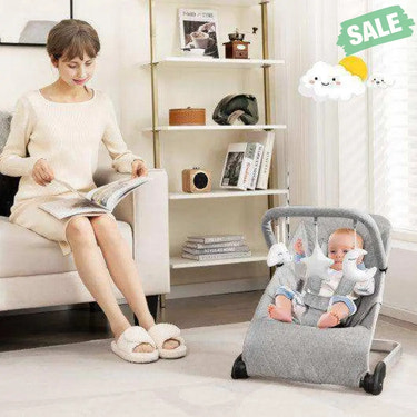 Foldable Baby Bouncer with Removable Fabric Cover and Toy Bar-Gray Gray Baby Bouncer & Rocker