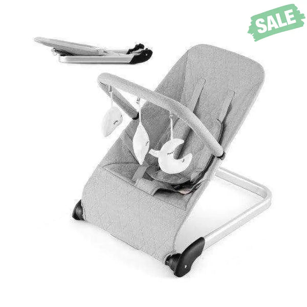 Foldable Baby Bouncer with Removable Fabric Cover and Toy Bar-Gray Gray Baby Bouncer & Rocker