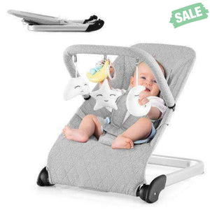 Foldable Baby Bouncer with Removable Fabric Cover and Toy Bar-Gray Gray Baby Bouncer & Rocker