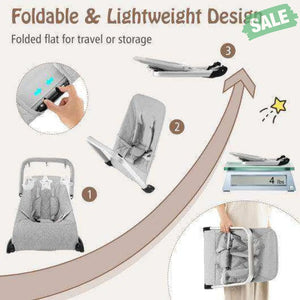Foldable Baby Bouncer with Removable Fabric Cover and Toy Bar-Gray Gray Baby Bouncer & Rocker