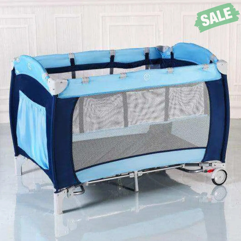 Foldable Baby Crib Playpen with Mosquito Net and Bag-Blue Baby Playpen & Playards