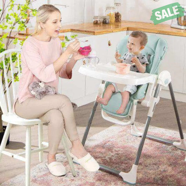 Foldable Baby High Chair with Double Removable Trays and Book Holder-Beige High Chairs