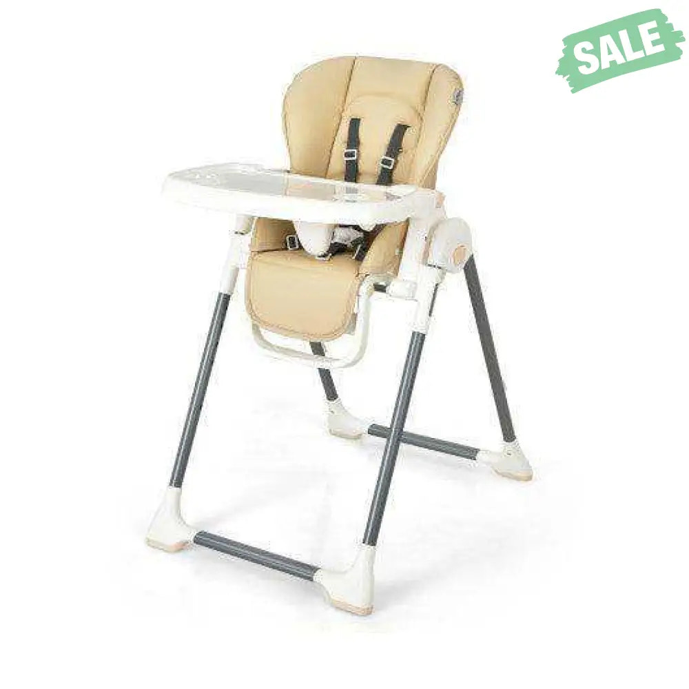 Foldable Baby High Chair with Double Removable Trays and Book Holder-Beige High Chairs