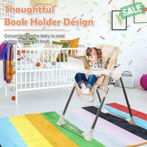 Foldable Baby High Chair with Double Removable Trays and Book Holder-Beige High Chairs