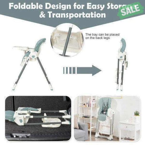 Foldable Baby High Chair with Double Removable Trays and Book Holder-Beige High Chairs