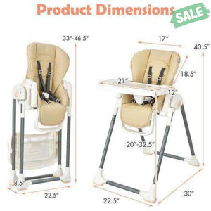 Foldable Baby High Chair with Double Removable Trays and Book Holder-Beige High Chairs