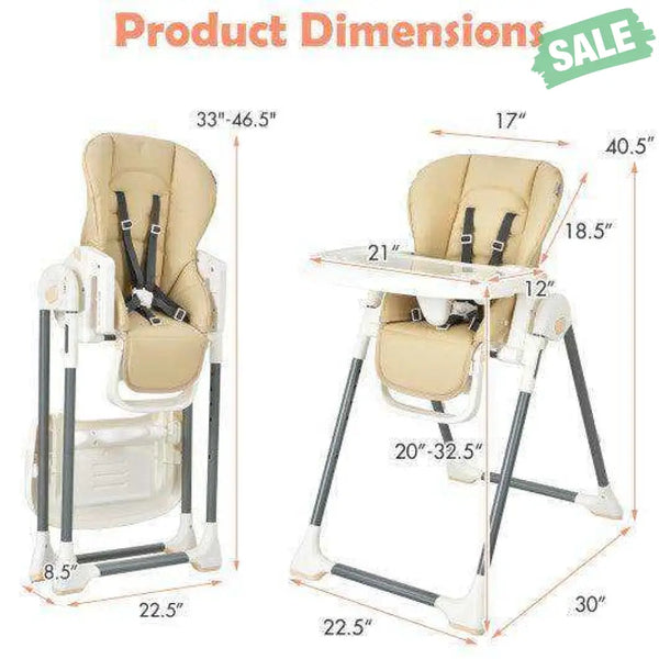 Foldable Baby High Chair with Double Removable Trays and Book Holder-Beige High Chairs