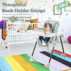 Foldable Baby High Chair with Double Removable Trays and Book Holder-Beige High Chairs
