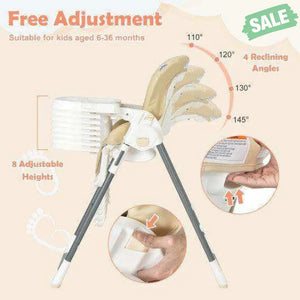Foldable Baby High Chair with Double Removable Trays and Book Holder-Beige High Chairs
