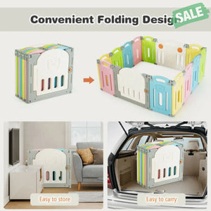 Foldable Baby Playpen 14 Panel Activity Center Safety Play Yard-Beige Baby Playpen & Playards