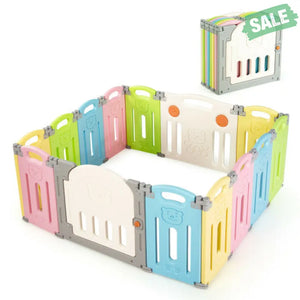 Foldable Baby Playpen 14 Panel Activity Center Safety Play Yard-Beige Baby Playpen & Playards