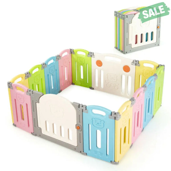 Foldable Baby Playpen 14 Panel Activity Center Safety Play Yard-Beige Baby Playpen & Playards