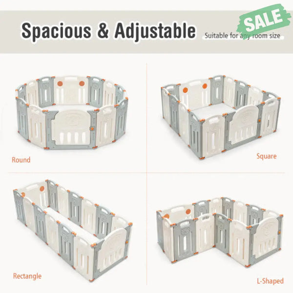 Foldable Baby Playpen 14 Panel Activity Center Safety Play Yard-Beige Beige Baby Playpen & Playards