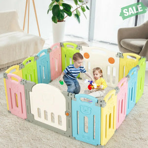 Foldable Baby Playpen 14 Panel Activity Center Safety Play Yard-Beige Baby Playpen & Playards