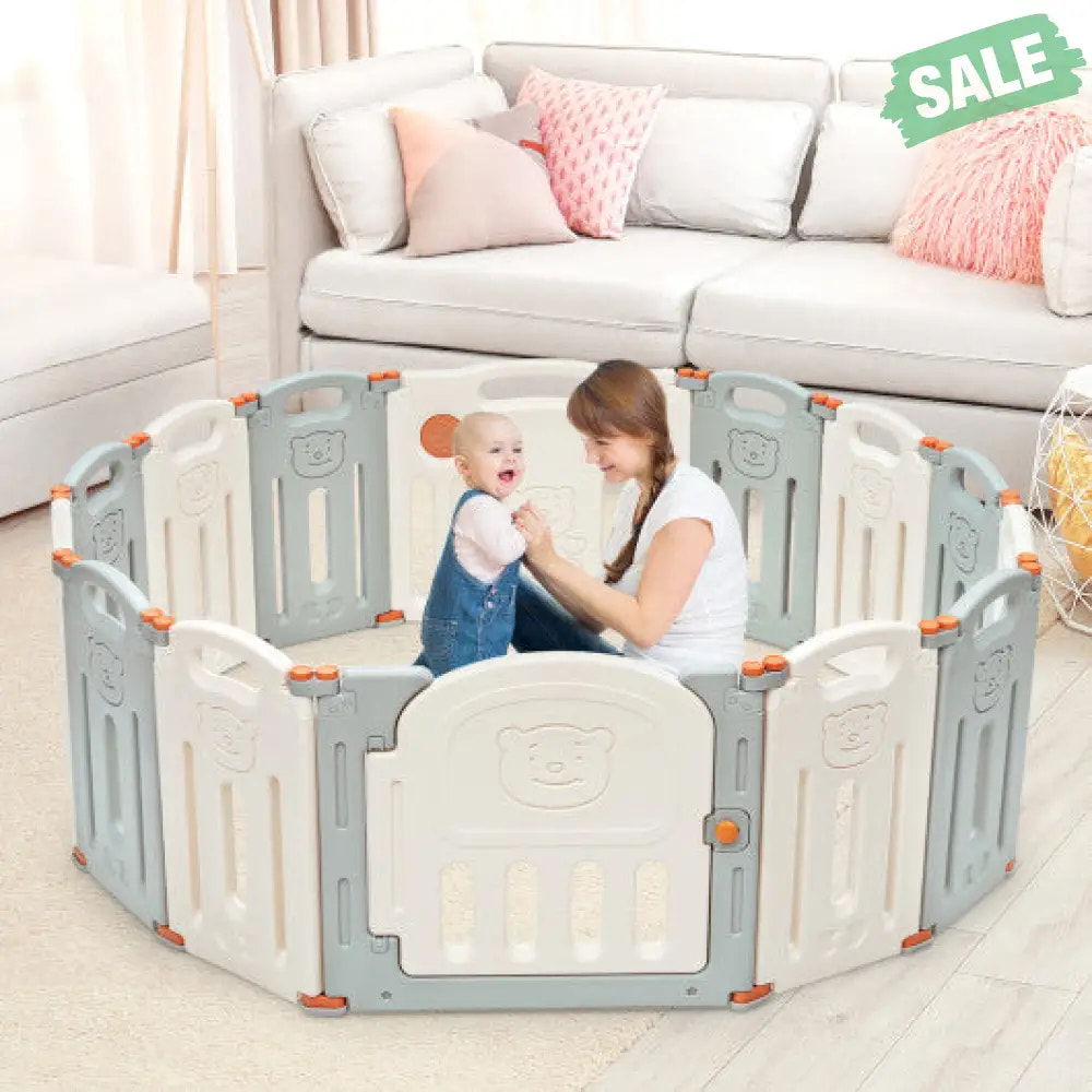 Foldable Baby Playpen 14 Panel Activity Center Safety Play Yard-Beige Baby Playpen & Playards