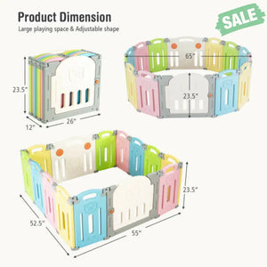 Foldable Baby Playpen 14 Panel Activity Center Safety Play Yard-Beige Baby Playpen & Playards