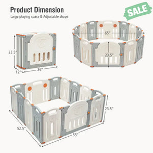 Foldable Baby Playpen 14 Panel Activity Center Safety Play Yard-Beige Baby Playpen & Playards