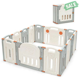 Foldable Baby Playpen 14 Panel Activity Center Safety Play Yard-Beige Baby Playpen & Playards