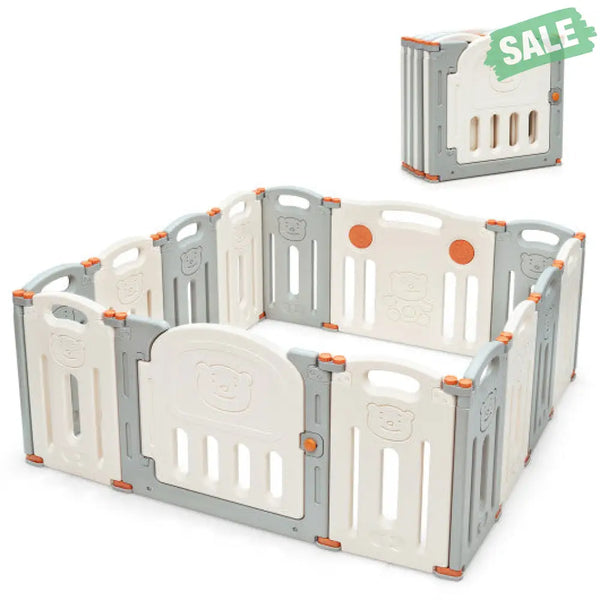 Foldable Baby Playpen 14 Panel Activity Center Safety Play Yard-Beige Baby Playpen & Playards