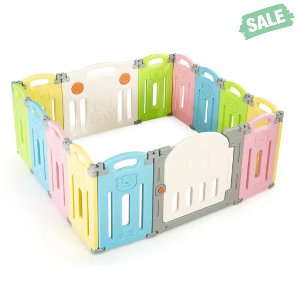 Foldable Baby Playpen 14 Panel Activity Center Safety Play Yard-Beige Baby Playpen & Playards