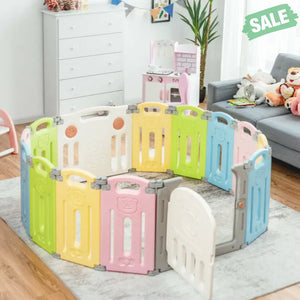 Foldable Baby Playpen 14 Panel Activity Center Safety Play Yard-Beige Baby Playpen & Playards