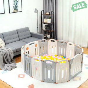 Foldable Baby Playpen 14 Panel Activity Center Safety Play Yard-Beige Baby Playpen & Playards