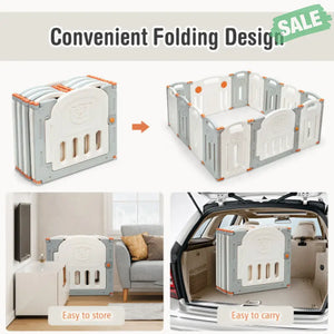 Foldable Baby Playpen 14 Panel Activity Center Safety Play Yard-Beige Baby Playpen & Playards