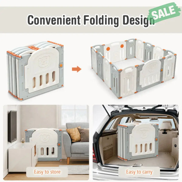 Foldable Baby Playpen 14 Panel Activity Center Safety Play Yard-Beige Baby Playpen & Playards