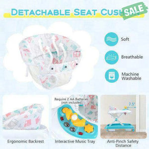 Foldable Baby Walker with 3 Adjustable Heights and Padded Seat-Blue Green Baby Walkers