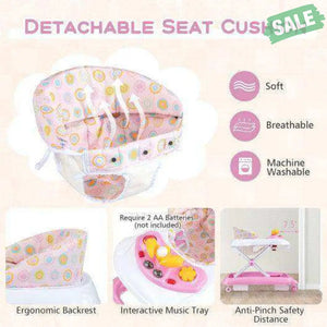 Foldable Baby Walker with 3 Adjustable Heights and Padded Seat-Blue Pink Baby Walkers