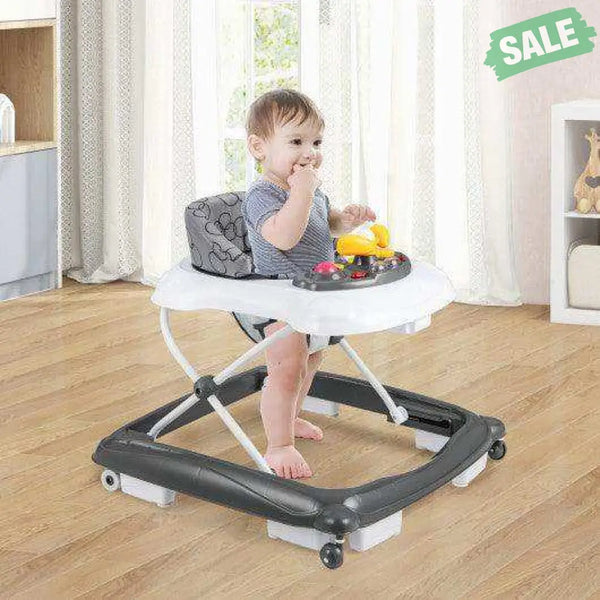 Foldable Baby Walker with 3 Adjustable Heights and Padded Seat-Blue Baby Walkers