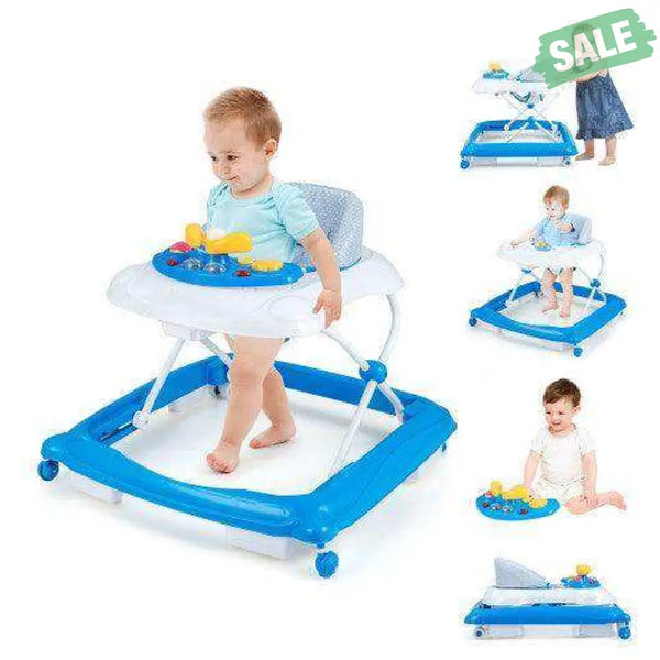 Foldable Baby Walker with 3 Adjustable Heights and Padded Seat-Blue Baby Walkers