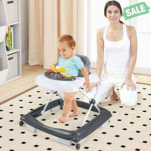 Foldable Baby Walker with 3 Adjustable Heights and Padded Seat-Blue Baby Walkers