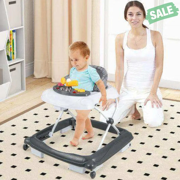 Foldable Baby Walker with 3 Adjustable Heights and Padded Seat-Blue Baby Walkers