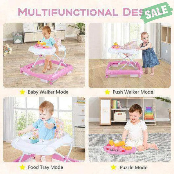 Foldable Baby Walker with 3 Adjustable Heights and Padded Seat-Blue Baby Walkers