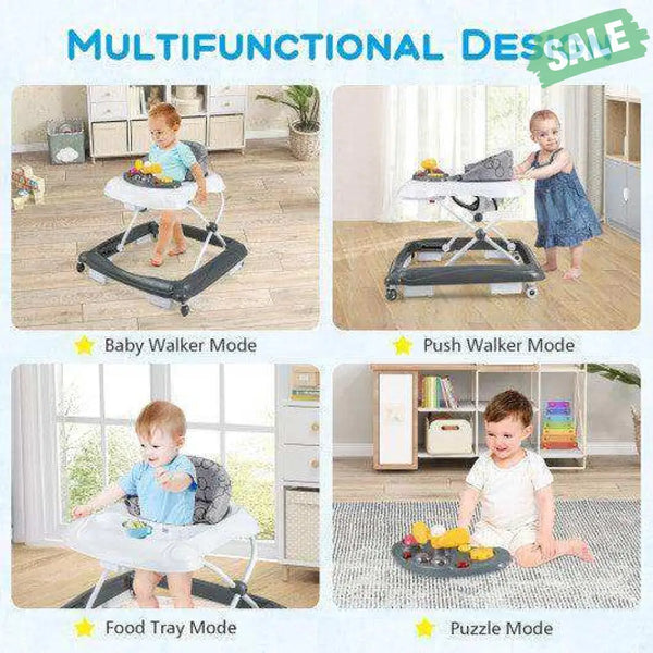 Foldable Baby Walker with 3 Adjustable Heights and Padded Seat-Blue Baby Walkers