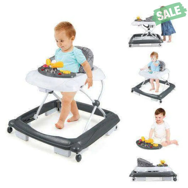 Foldable Baby Walker with 3 Adjustable Heights and Padded Seat-Blue Baby Walkers