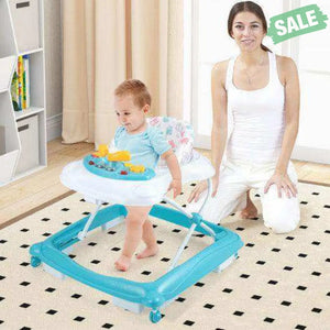Foldable Baby Walker with 3 Adjustable Heights and Padded Seat-Blue Baby Walkers