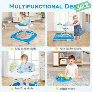 Foldable Baby Walker with 3 Adjustable Heights and Padded Seat-Blue Baby Walkers