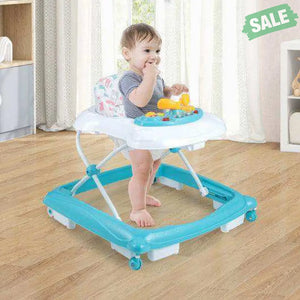 Foldable Baby Walker with 3 Adjustable Heights and Padded Seat-Blue Baby Walkers