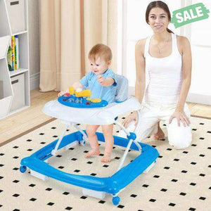 Foldable Baby Walker with 3 Adjustable Heights and Padded Seat-Blue Baby Walkers