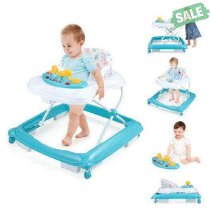 Foldable Baby Walker with 3 Adjustable Heights and Padded Seat-Blue Baby Walkers