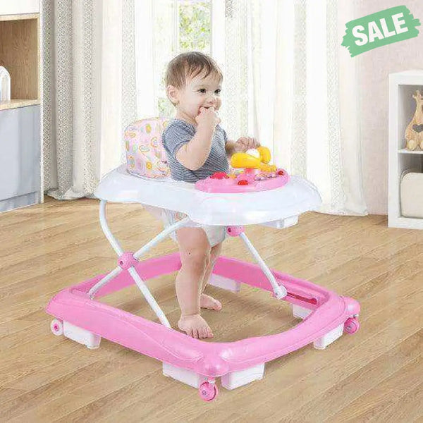 Foldable Baby Walker with 3 Adjustable Heights and Padded Seat-Blue Baby Walkers