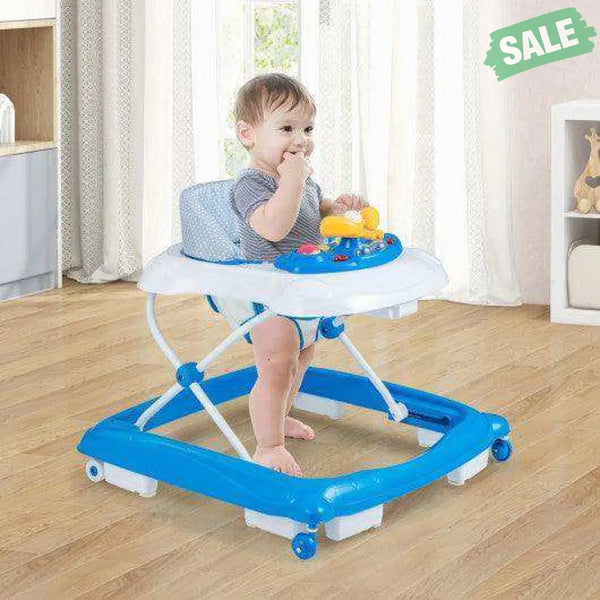 Foldable Baby Walker with 3 Adjustable Heights and Padded Seat-Blue Baby Walkers